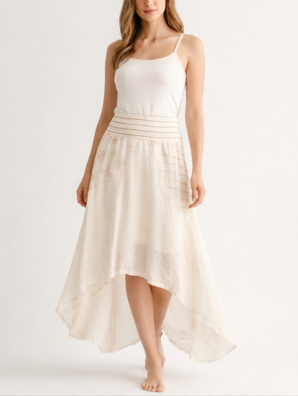 Luv 4 Anouka Skirt Womens Large Boho High Low Flowy Ivory Elastic Waist